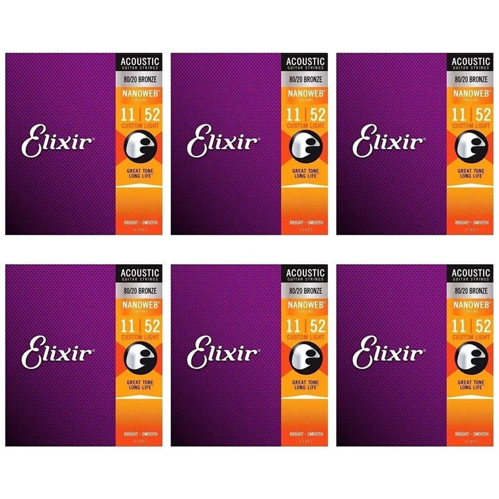 6 Pçs/Conjunto Elixir Cordas Acústicas Para Violão 0,10 Revestimento 80/20 Bronze NANOWEB Personalizado Luz 011-052 1102