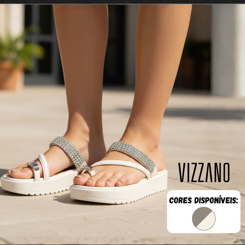 Sandalia Vizzano Feminina Strass Plataforma Tamanco Flatform Metálico Tiras Brilhante Original