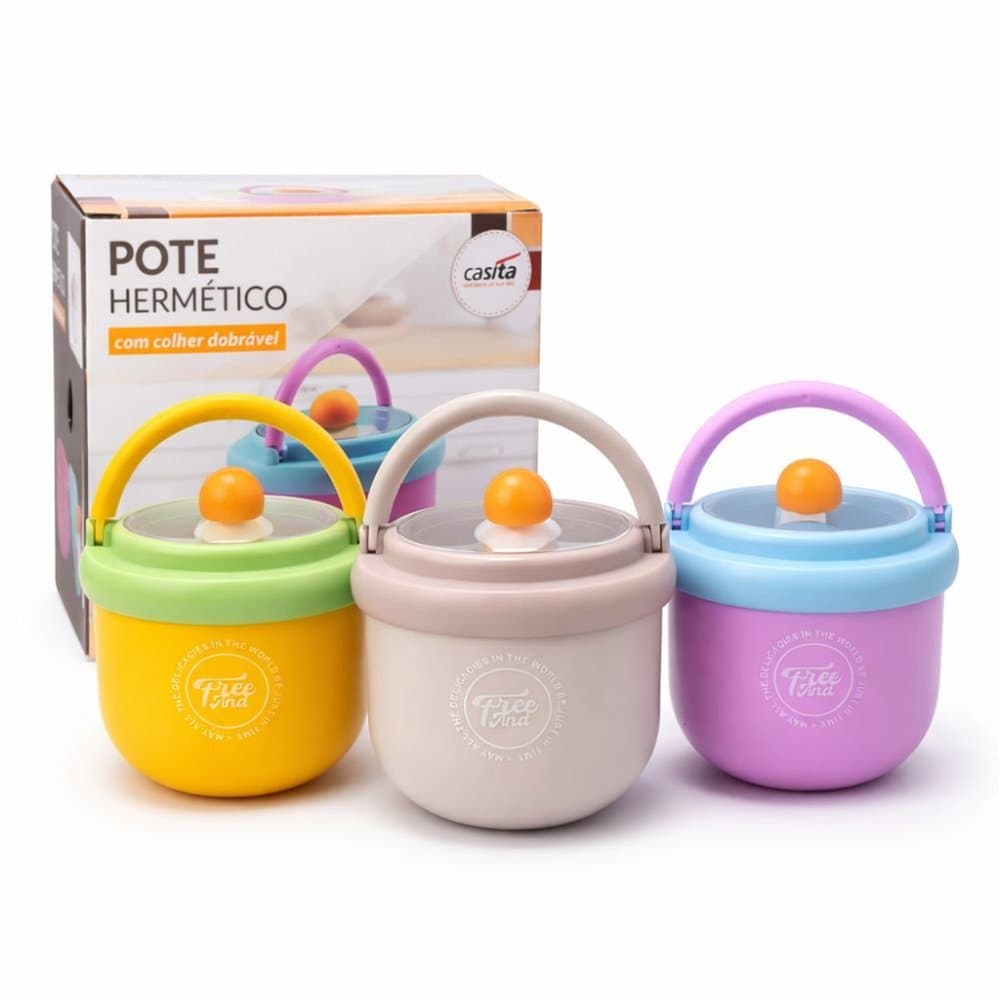 Pote Hermético Com Alça e Colher Dobrável 600ml