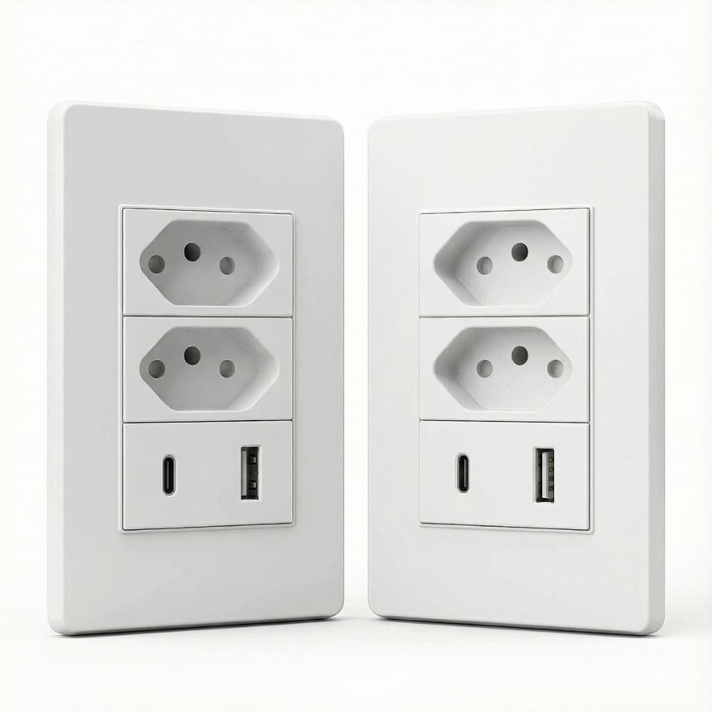 Tomada Dupla 10A 3 Pinos com USB e USB Tipo C Bivolt Tomada de Parede Carregador USB Branco