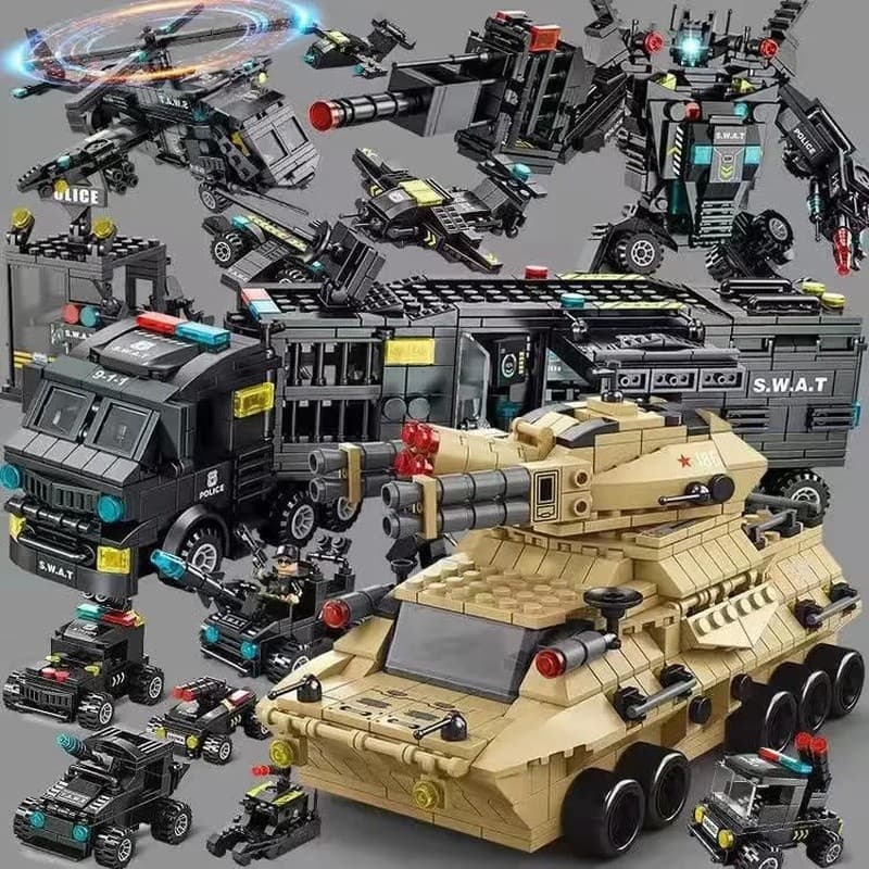 1.000 peças blocos de construção Lego série militar dirigível SWAT equipe menino montagem educacional brinquedo presente
