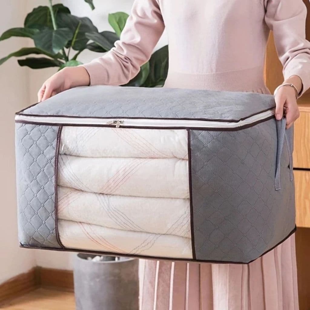 Bolsa Organizadora Closet Grande Dobrável Respirável Cobertor Edredom Roupa 60cm C/ Zíper Bag 84L