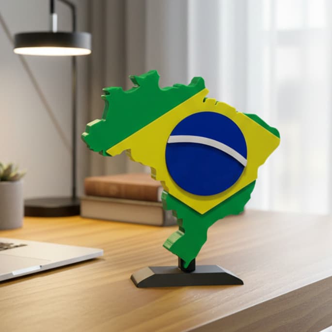 Bandeira Brasil Mesa 3D Decoração Escritório Enfeite Souvenir Regional copa