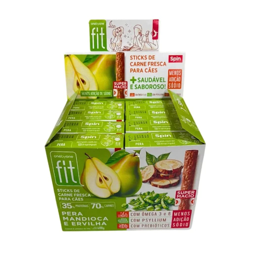 Kit 8 Petisco Stick Fit Spin Pera Mandioca Ervilha 50g Cães