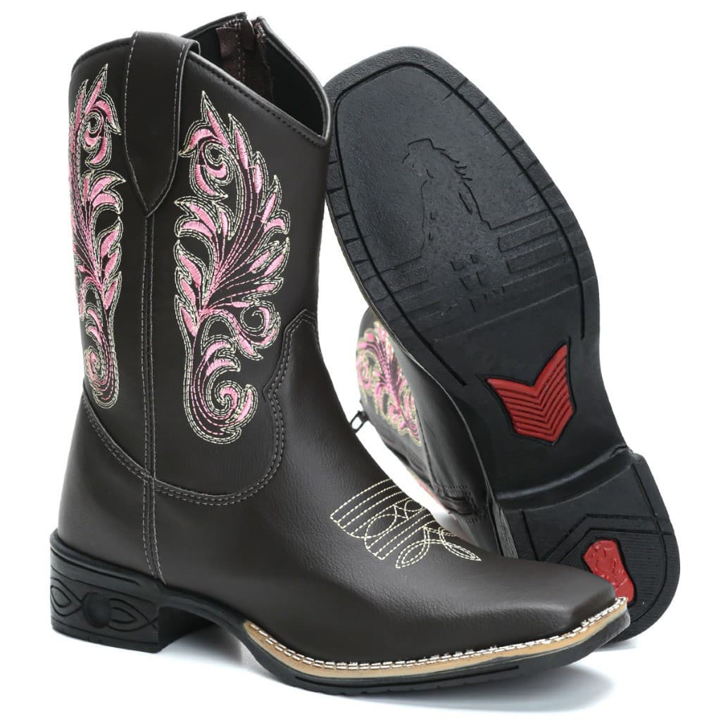 Bota Botina Texana Country Feminina Cano Medio Bico Quadrado