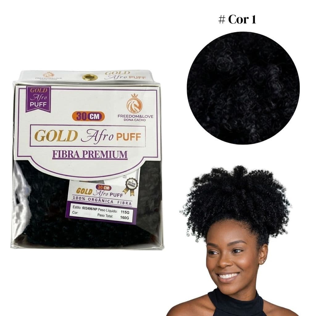 Coque Afro Puff  Fibra Orgânica Gold Premium de Luxo Macio e Idêntico ao Natural