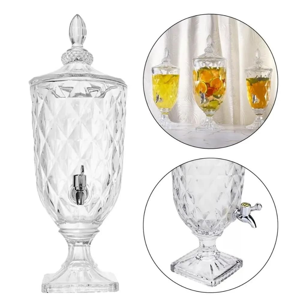 SUQUEIRA EM VIDRO CRISTAL DIAMOND 4,5L C/DISPENSER E TAMPA