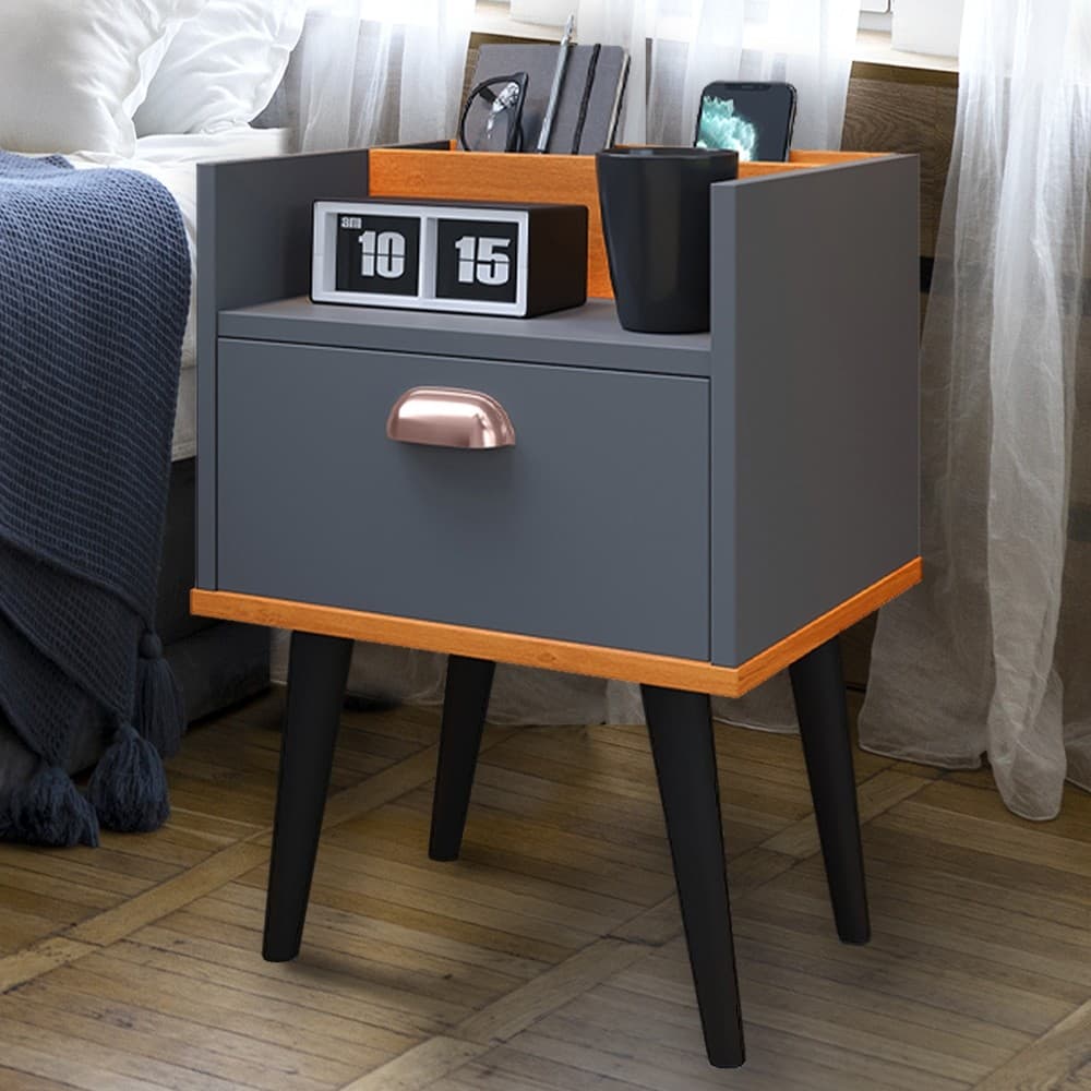 Mesa de Cabeceira Milena Pés Pelito Retro Compacta Lateral Mudo