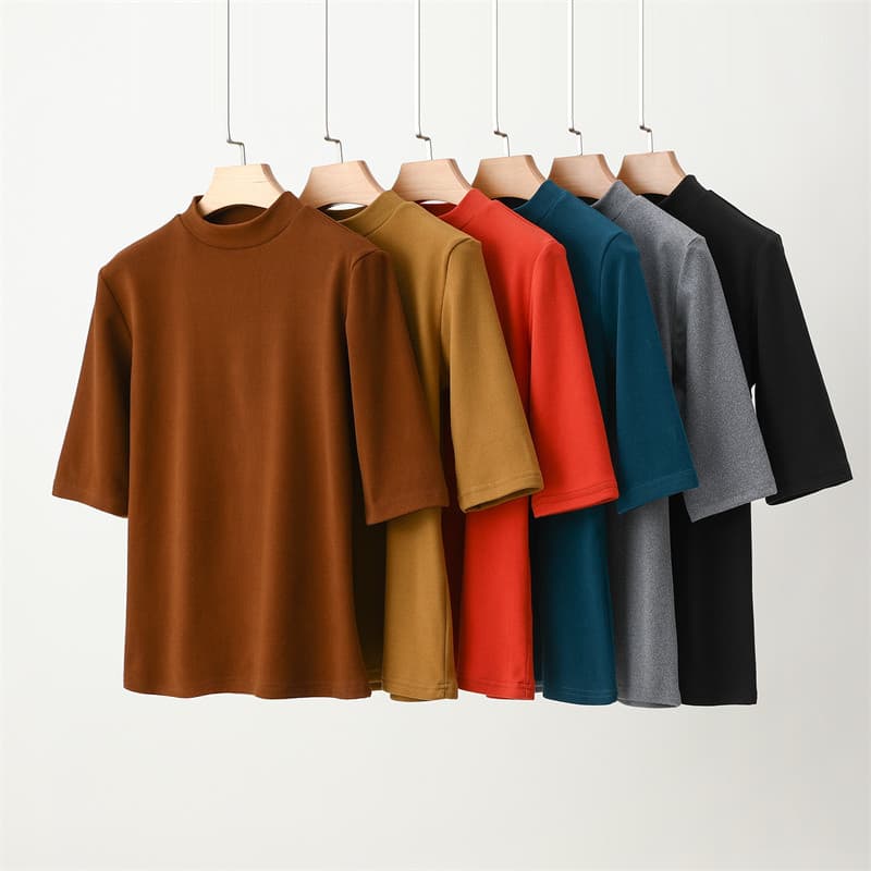 Outono inverno alemão veludo meia gola alta meia manga camiseta feminina interior de manga média roupas de outono velo