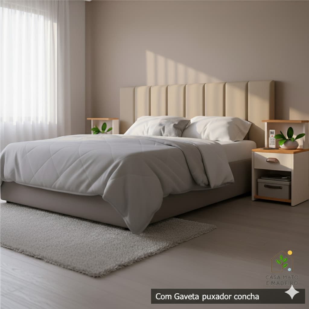 Cabeceira Modular Nuvem 45x20 + 2 Mesas Cléo: Kit Painel Cama Box Casal/Queen Estofado e Criado Mudo Moderno - Cores