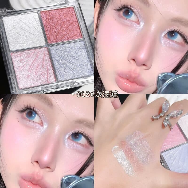 Cristal fino brilhante quatro cores sombra de alto brilho tudo-em-um paleta rosa azul champanhe grande marca plana estil