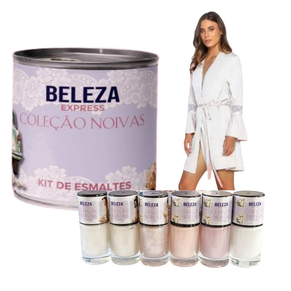 Kit coleção Noivas com lata decorada e robe com renda.