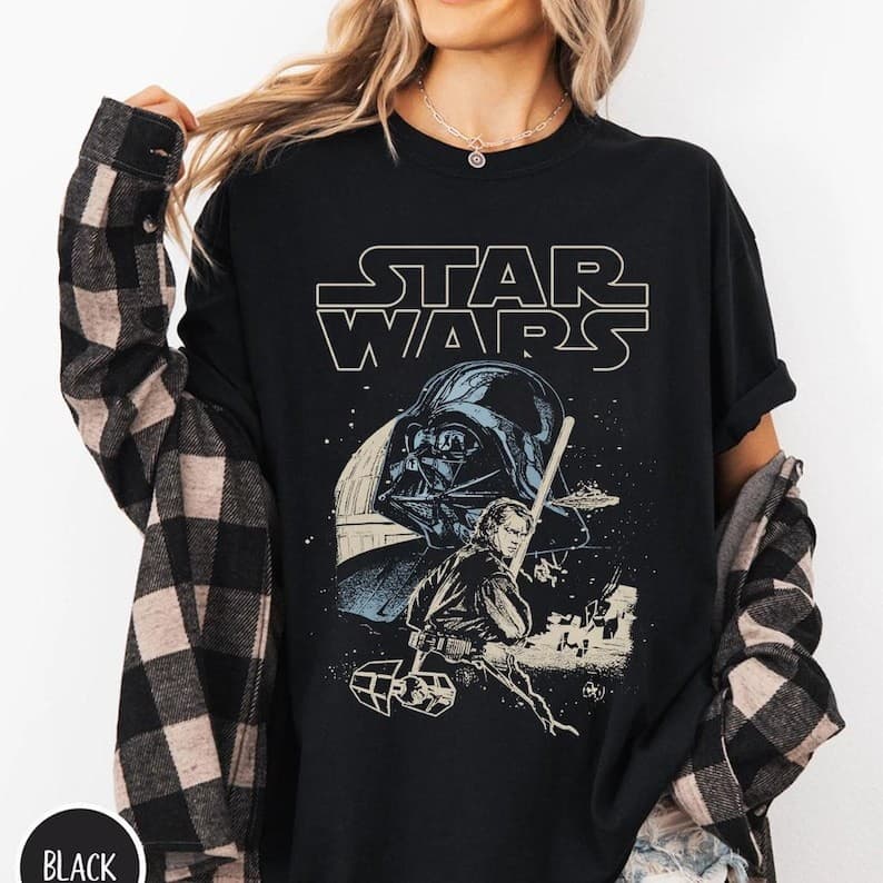 Camiseta Masculina Star Wars Darth Vader Vintage Estilosa Confortável Divertida Retrô