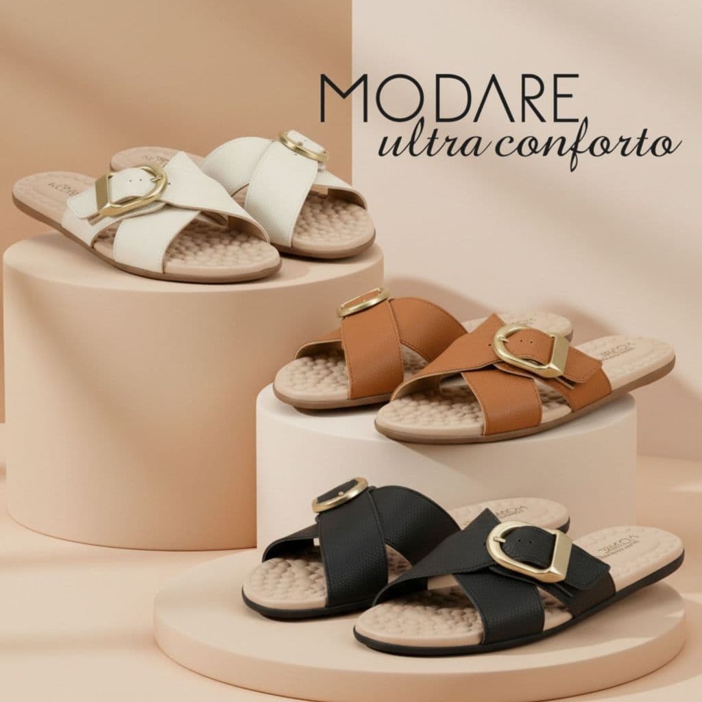 Chinelo Modare Ultra Conforto Tiras Cruzadas Fivela
