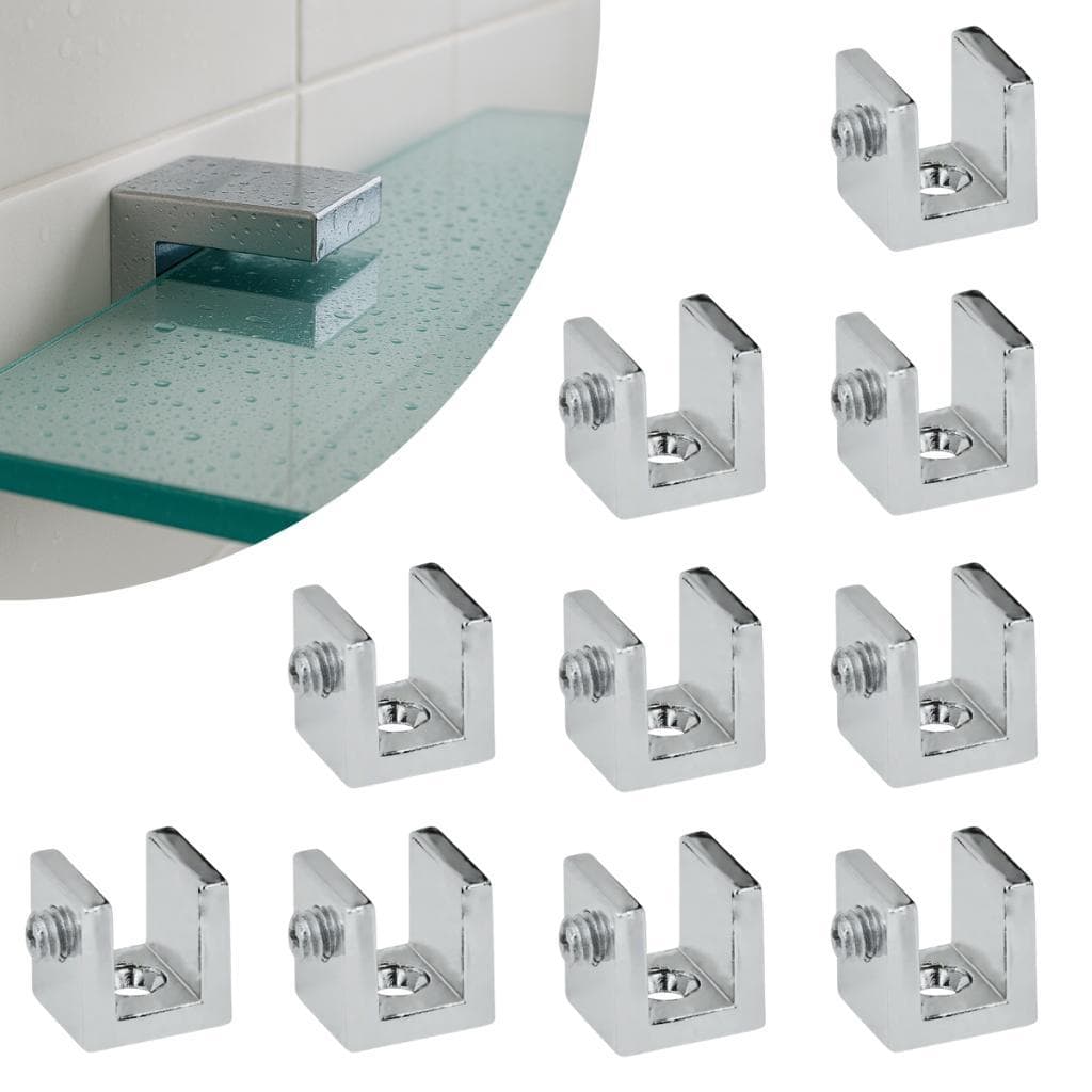Kit 10 Suportes de fenda Cromado de Vidro 6mm Quadrado 100% Metal com Parafusos 1 Furo
