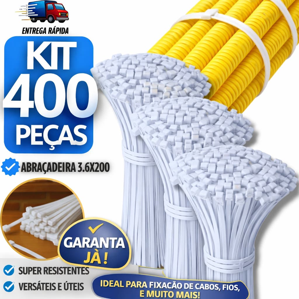 Jogo Abraçadeira Nylon Resistente Amarração Cinta Plástica Hellerman 3.6x200mm  Abraçadeiras