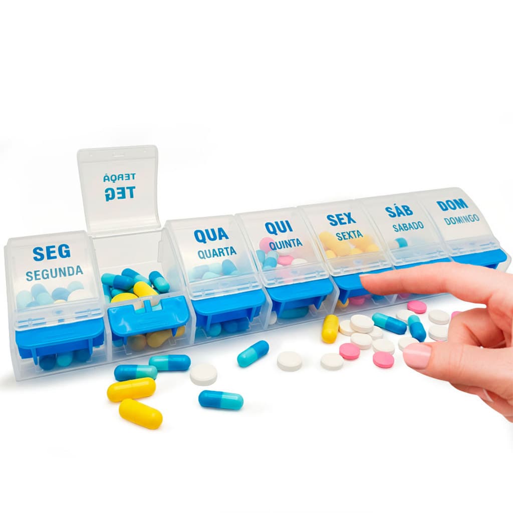 Porta Comprimido Remédio Caixa Mesa Capsula Estojo Com Trava Compartimento Grande Vitaminas Suplementos Organizador