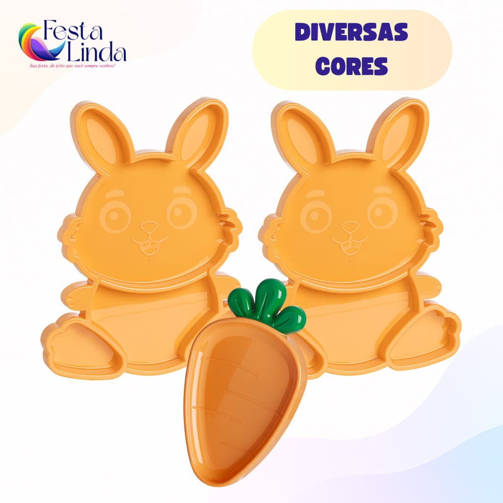 Kit Bandeja Petisqueira Páscoa 2 Coelhos e 1 Cenoura - Festplastik