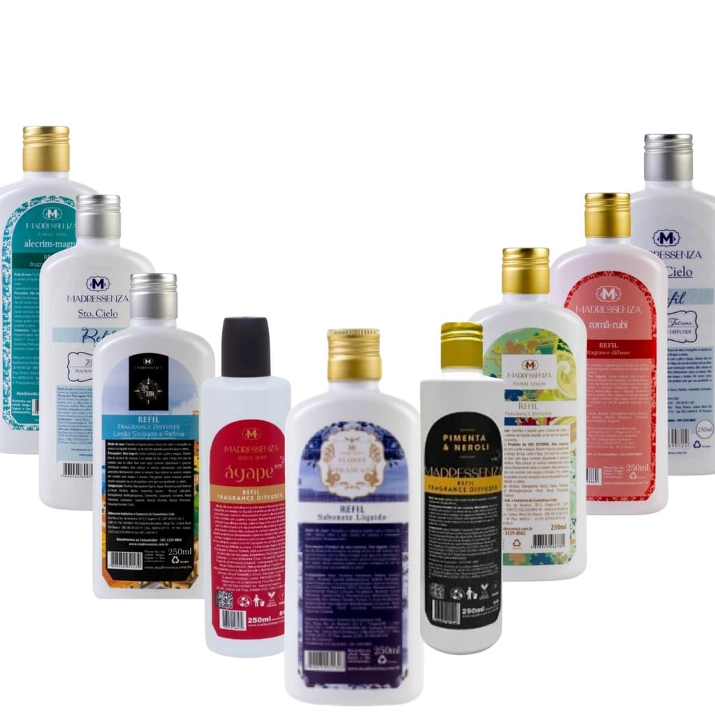 Refil difusor de aromas Madressenza - Flores Brancas - Ágape - Garden - Romã - Lavanda  250ml