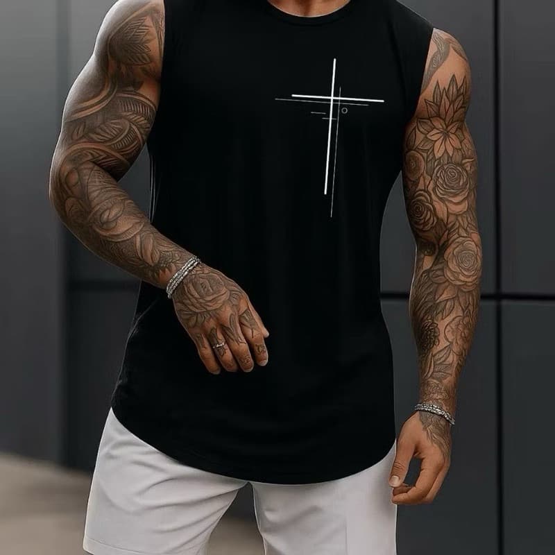 Regata Masculina Academia Algodão Cruz 100% Estampada Premium Treino Fitness Casual Streetwear Verão