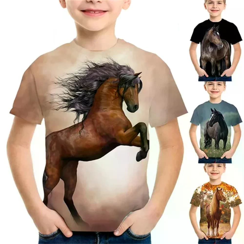 2025 Crianças Roupas Cavalo Gráfico T Camisas Das Menina Manga Curta Infantis Meninos Casuais Do Bebê Menino