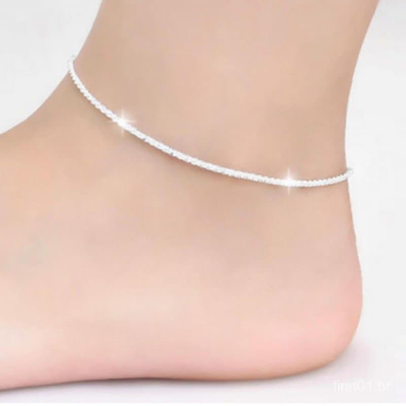 Pulseira de Praia Brilhante Tornozeleira 925 Prata Tornozeleira com Pingente de Estrela de Verão para Mulheres, 1 Peça