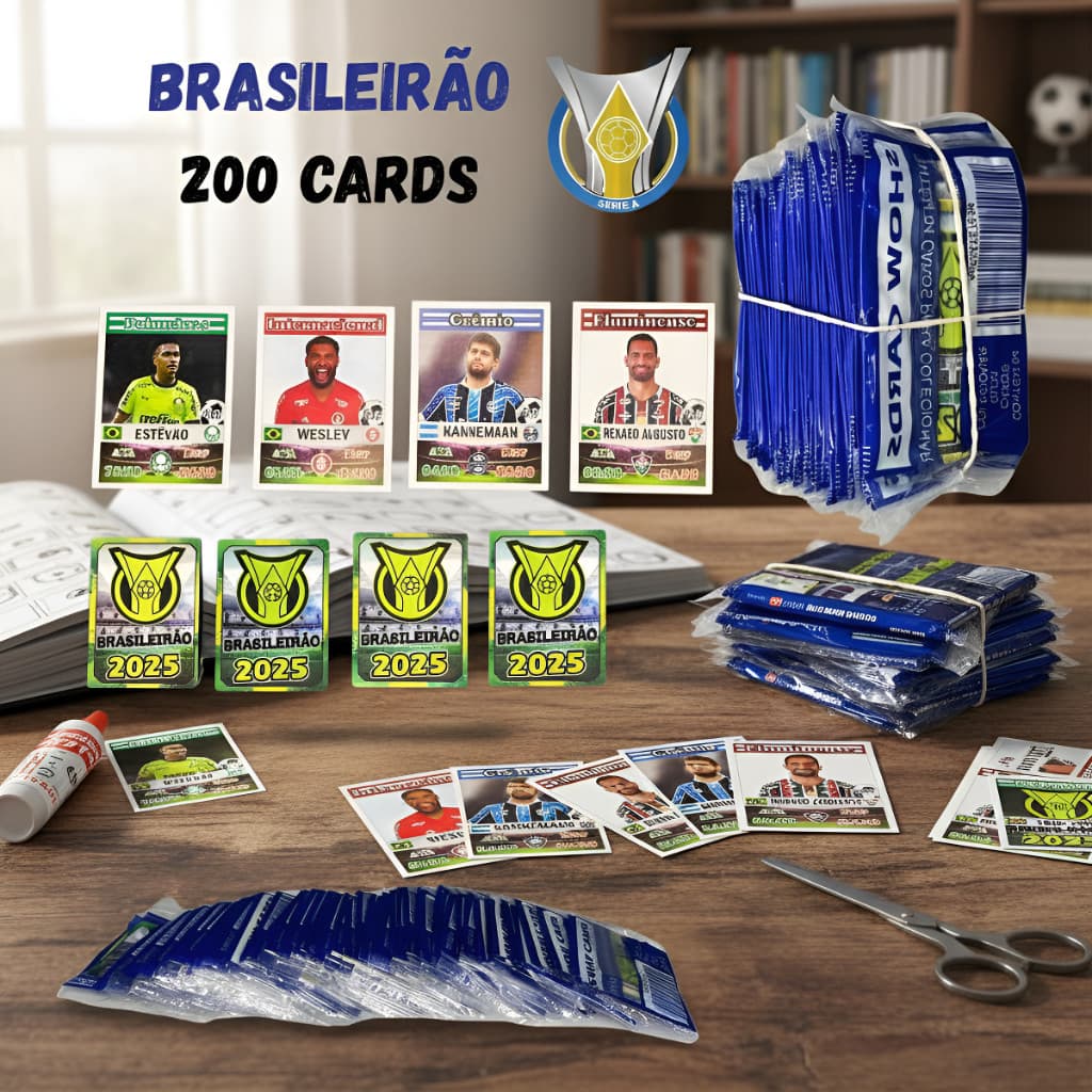 Kit 100,200,300,400 Cards Brasileirão 2025 Colecionáveis melhores jogadores Campeonato Brasileiro