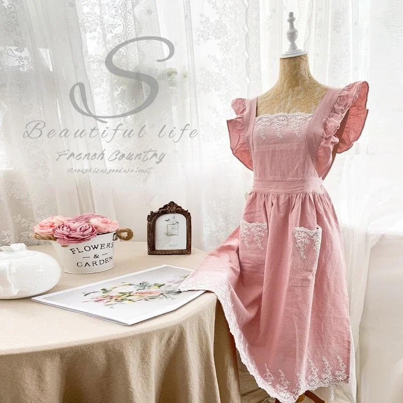 Feminino Avental De Algodão Linho Aventais Vestido Jardim Café Cozinha Cozinhar Florista Estilo Palácio Vintage Moda