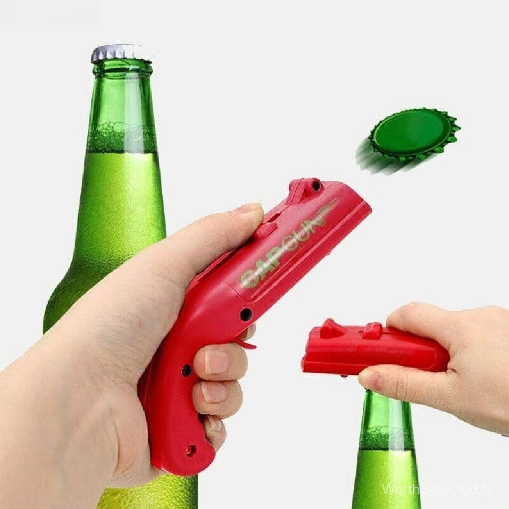 Houl portátil forma de pistola simples criativo abridor de garrafa lançador de garrafa de vôo tampa de garrafa de cerve