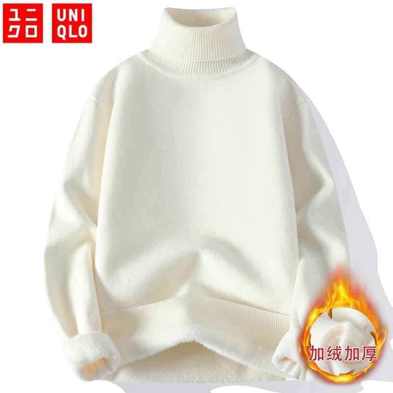 UNIQLO Suéter Solto Feminino Confortável De Malha Com Gola Alta