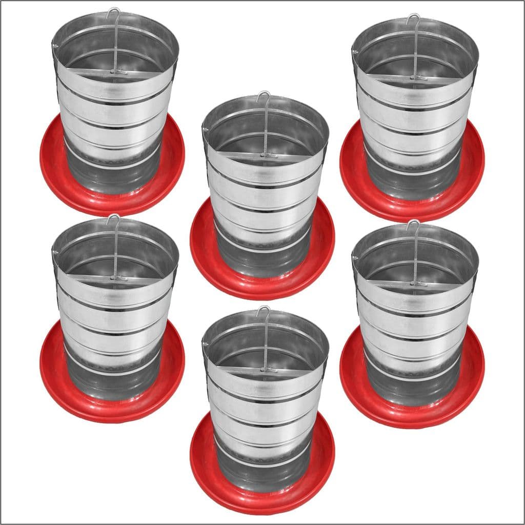 Kit 6 Comedouros Tubular 15kg p/ Frango Aves Galinha Faisão Prato Anti Desperdicio