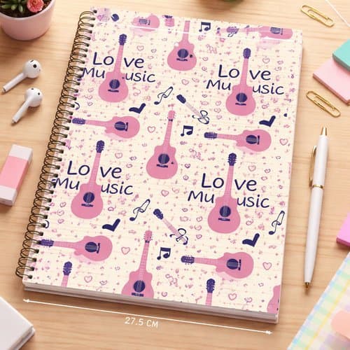 Caderno Universitario Feminino Love Music 80 Folhas Design Moderno Organizador Estudo Anotacoes