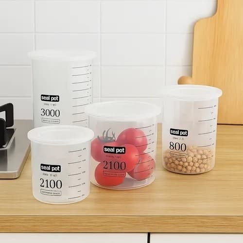 Conjunto 4 Potes Plastico Alimentos Tampa Vedacao Armazenar Arroz Feijao Comida Recipiente