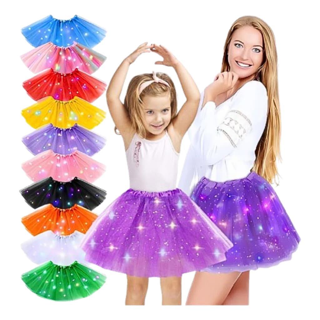 Saia de Tule com Led 40 cm Tamanho Unico Adulto Infantil Fantasia Carnaval Festas Eventos