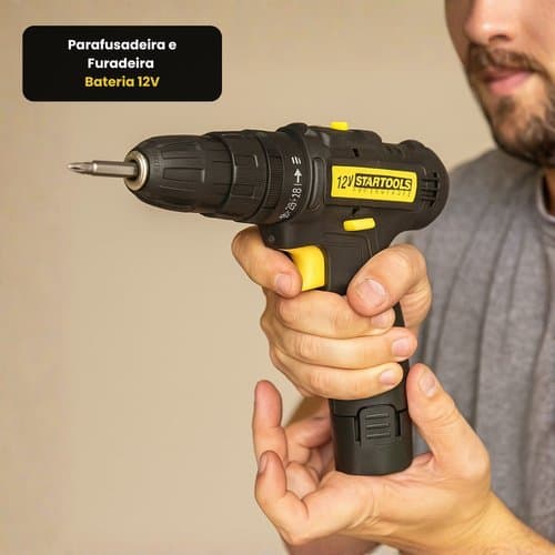 Parafusadeira Furadeira Bateria 12V Compacta Potente Sem Fio Ferramenta Portatil Multiuso 02 pontas