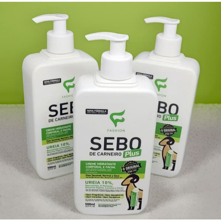 Kit 3 Creme Sebo de Carneiro PLUS + 10% Ureia de Cacau Original Hidratante Fashion Cosméticos 500 ml