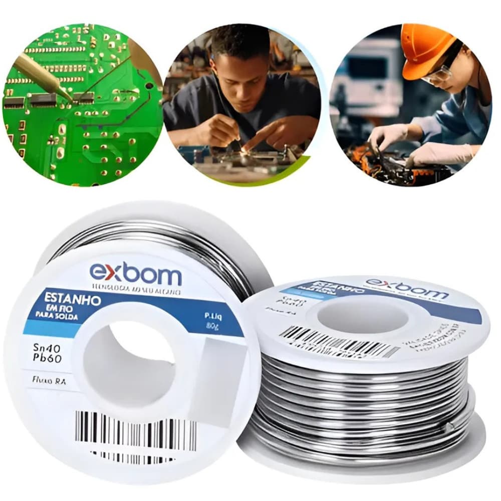 Rolo Estanho em Fio Sn40 Pb60 Exbom para Solda Eletrônica Placa PCB Componentes 80g Alta Qualidade