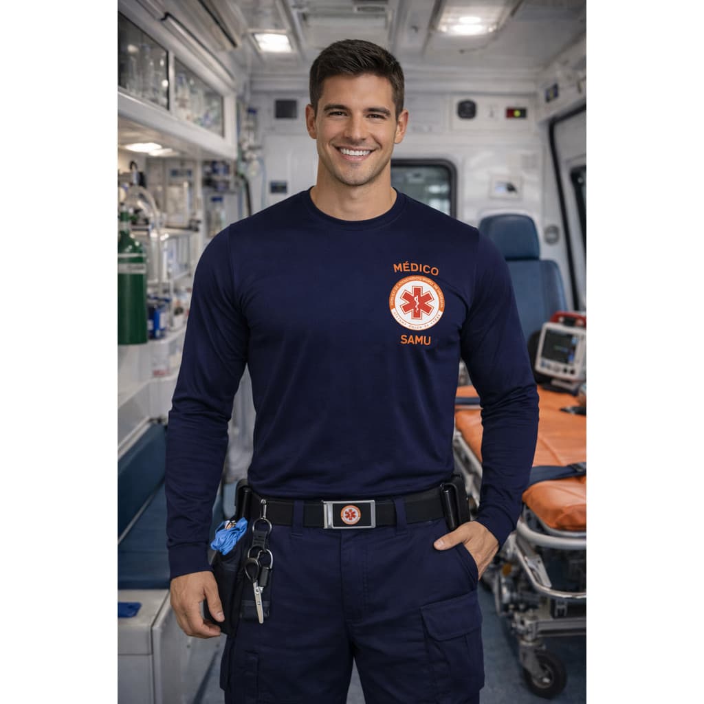 Camiseta Manga Longa Uniforme Médico Profissional