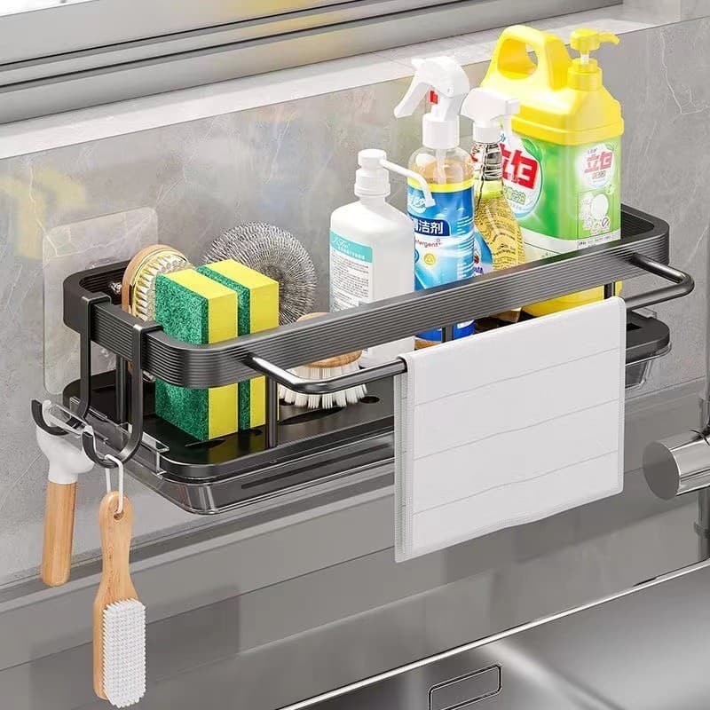 Kit 2 Organizador Alumínio Porta Detergente Condimentos Prateleira Suspensa Rack Suporte Cozinha Top