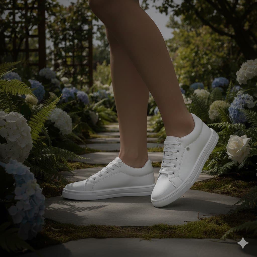 Tênis Casual Feminino Sapatênis  Detalhe Lateral Branco Básico Confortável