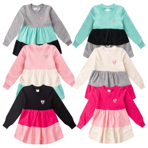 Vestido Manga Comprida 3 Marias Moletom 100% Algodão Outono Inverno Feminino Menina Sortido