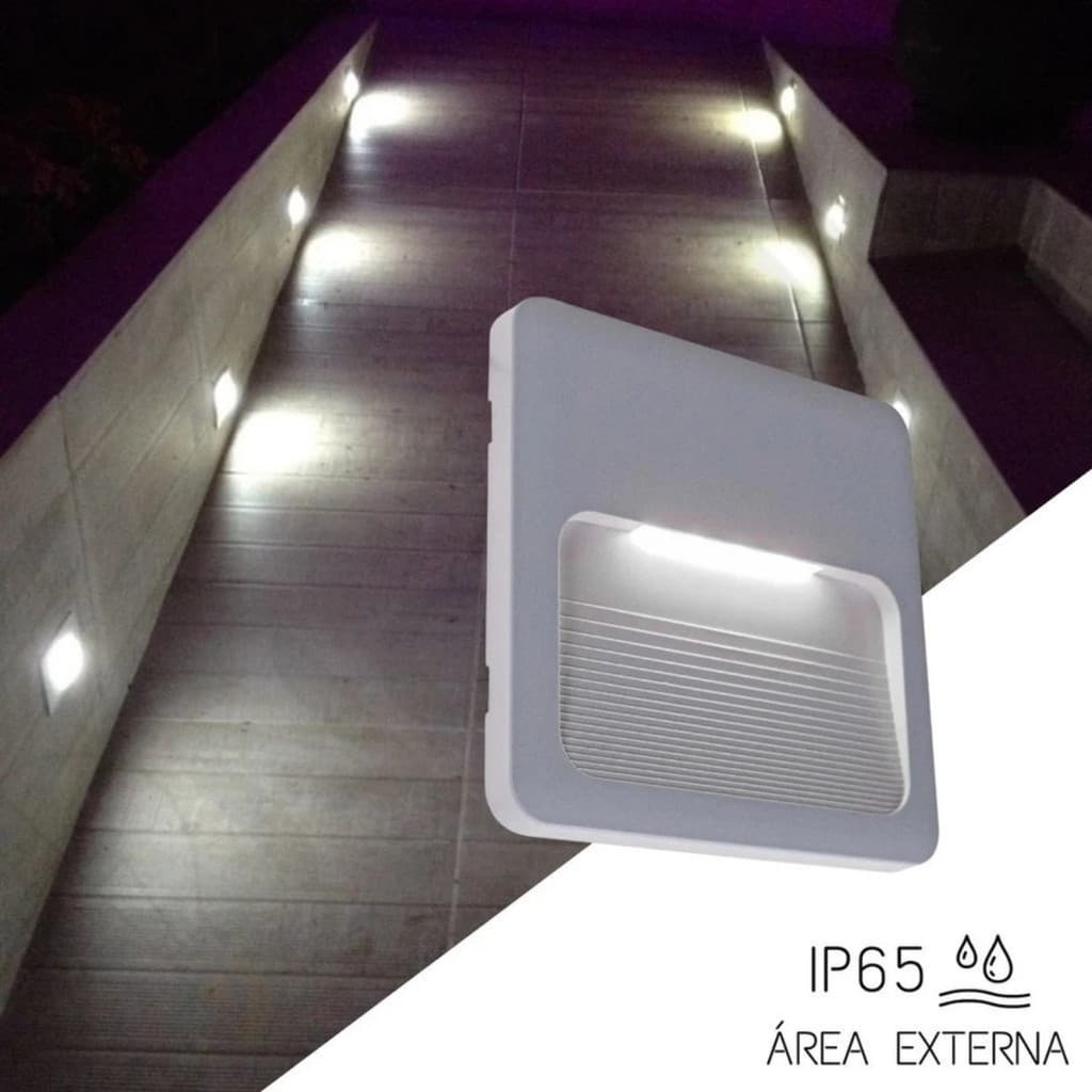 Balizador LED 2W Embutido 12x12cm IP65 Bivolt – Luz Branco Quente | Parede, Jardim, Fachada e Corredor