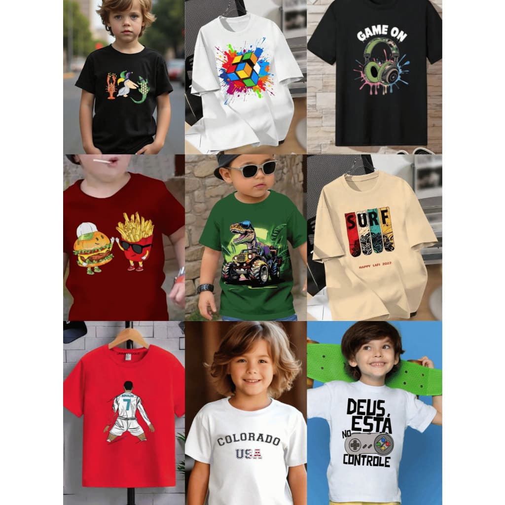 KIT 3 camiseta Infantil Meninos blusa para garotos 100% algodão QUEIMA DE ESTOQUE