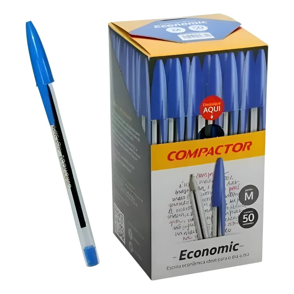 Caneta Esferográfica Compactor Economic Azul Caixa 50 Unidades Ponta Média