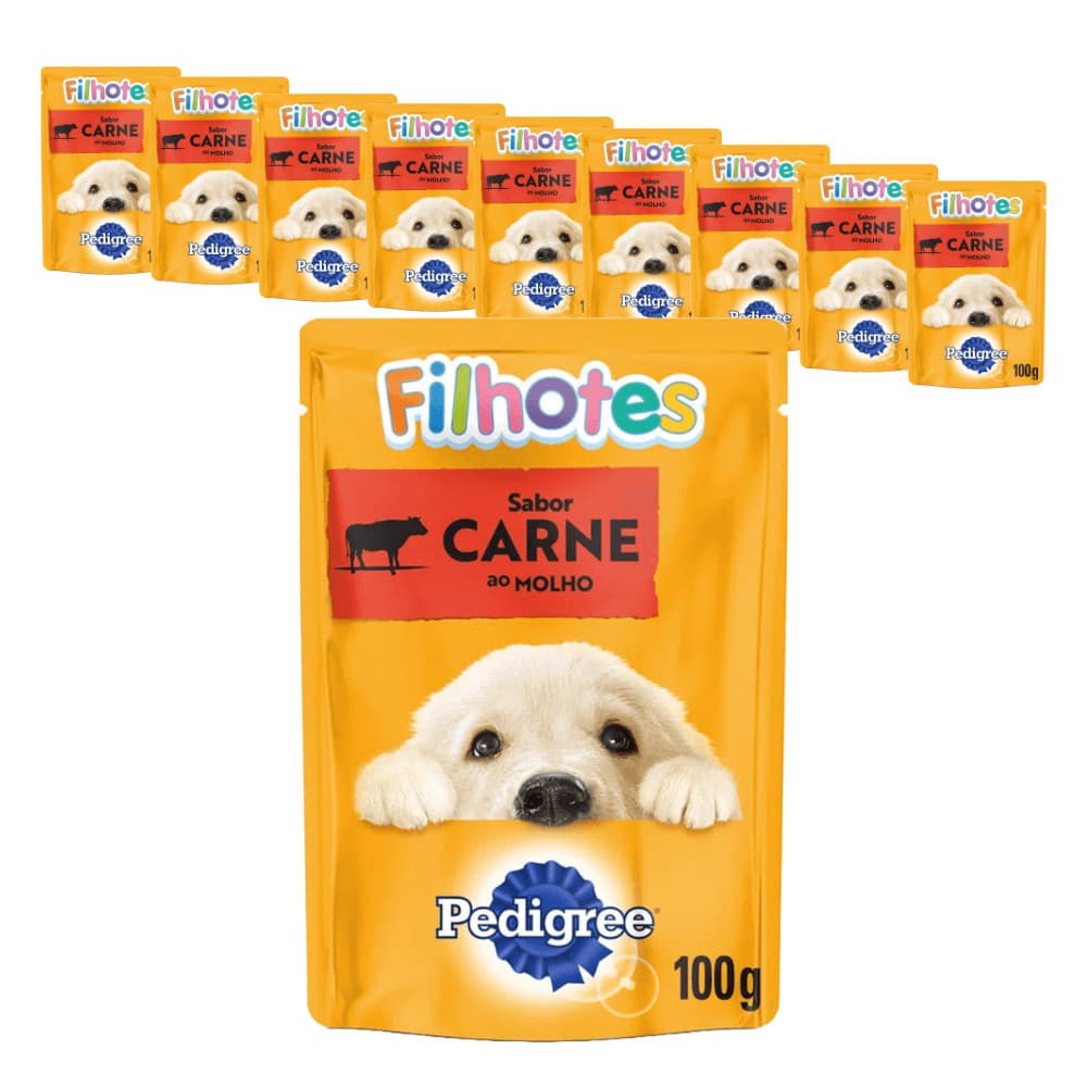 Ração Úmida Pedigree Sachê para Cães Filhotes sabor Carne ao Molho - 100g - KIT 10 unids.