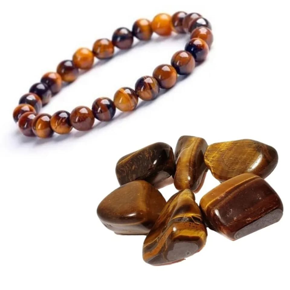 Pulseira Olho de Tigre Pedra Natural 8mm Amuleto Protecao Prosperidade Masculina Unissex 19cm i25