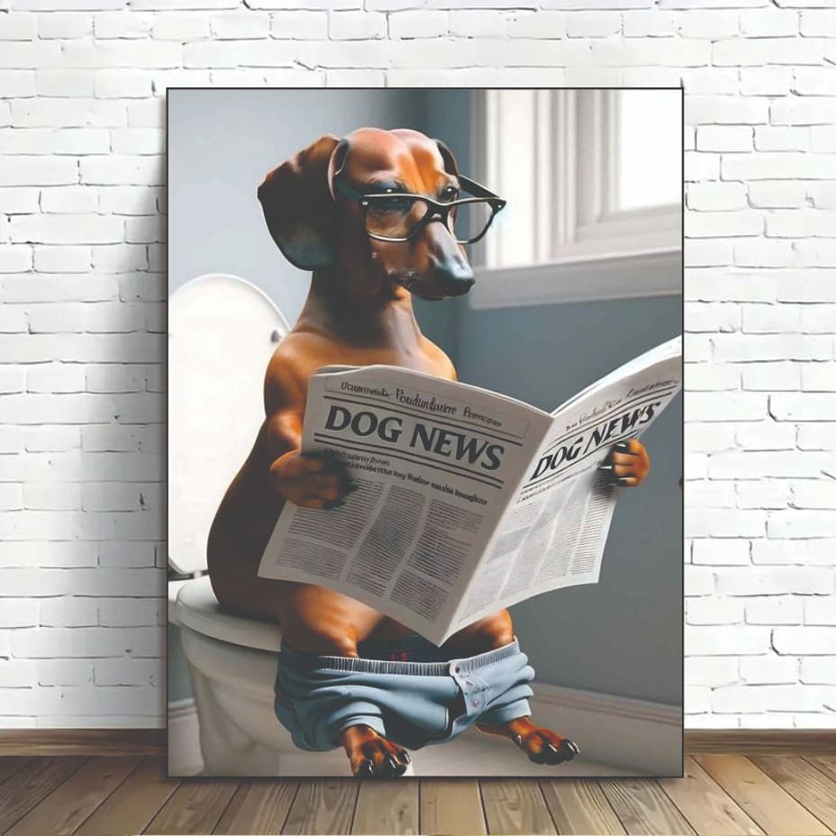 Quadro cachorro basset no banheiro decoração pet shop consúltório veterinário animal cão mellhor