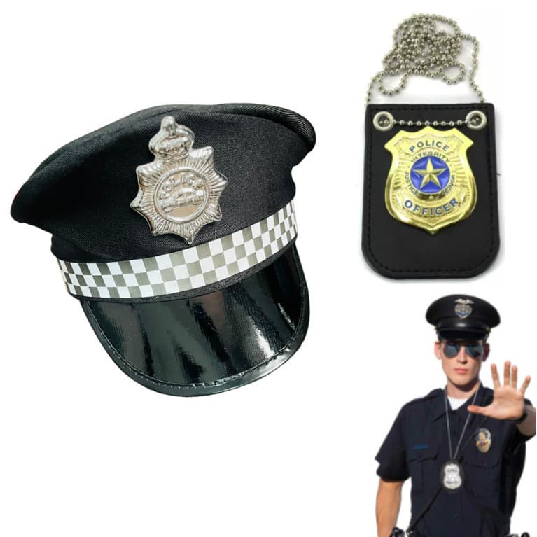 Fantasia Policial FBI SWAT Carnaval Feminina Masculinha Festa Cap AChapeu Cassetete Distintivo