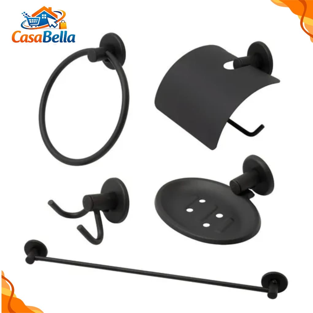 Kit Para Banheiro Acessórios 5 Peças PRETO FOSCO COMPLETO