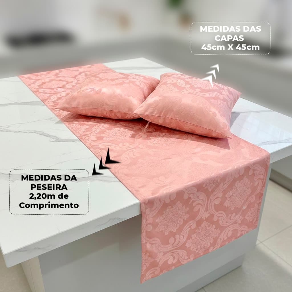 Kit Peseira Cama Casal Padrão + 2 Capas de Almofada Decorativas Jacquard Luxo Premium para Quarto e Cama